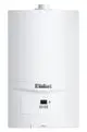 Wandheizung von Vaillant in weißer Ausführung mit digitalem Bedienfeld und dezentralem Design für eine effiziente Raumheizung.